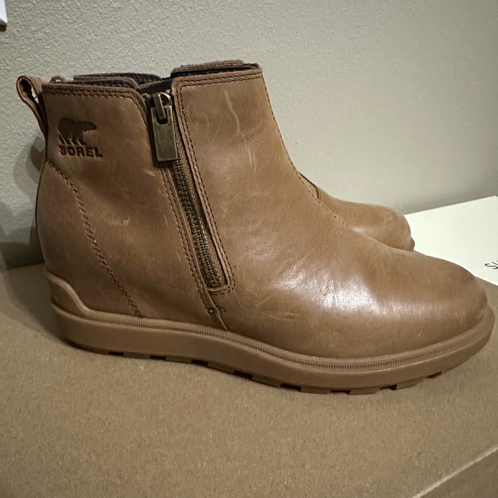 Sorel Tan Leather Wedge Boots